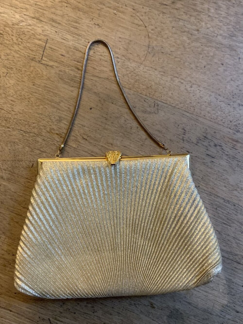 Vintage 1970s Metallic Gold Pleated Evening Clutch